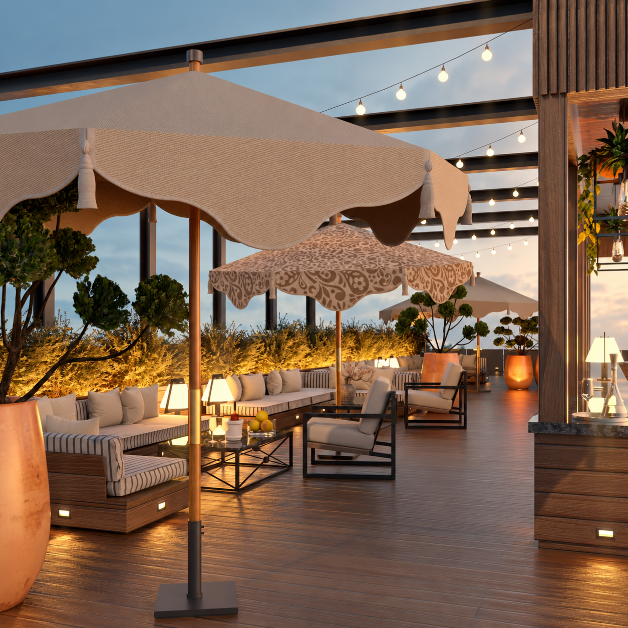 Bespoke parasols in an outdoor terrace setting